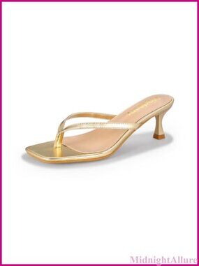 Kitten Heel Thong Sandals Square Open Toe Faux Leather Slip On Slide Heels